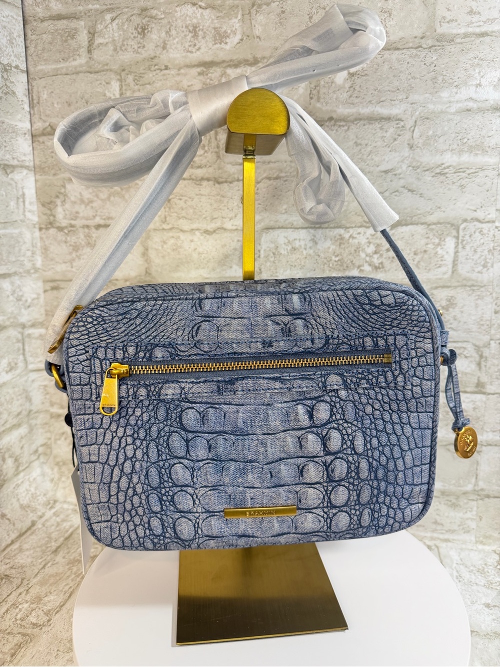 Brahmin Limited Edition Shea Crossbody Bag Light Denim Tetra Leather RARE
